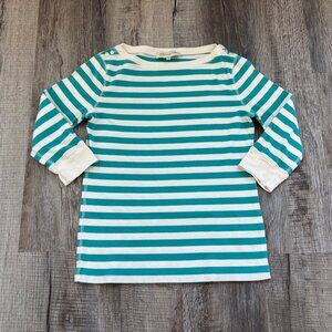 Jones New York Striped Shirt Top 3/4 Sleeve Size M Blue/Green White Boat Neck